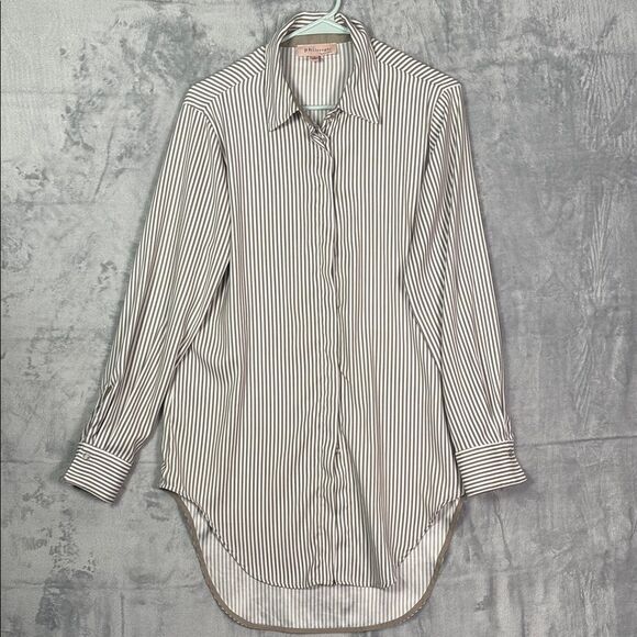 Philosophy White Beige Striped Long Sleeve Button Front Shirt Top Size Medium - Picture 1 of 10